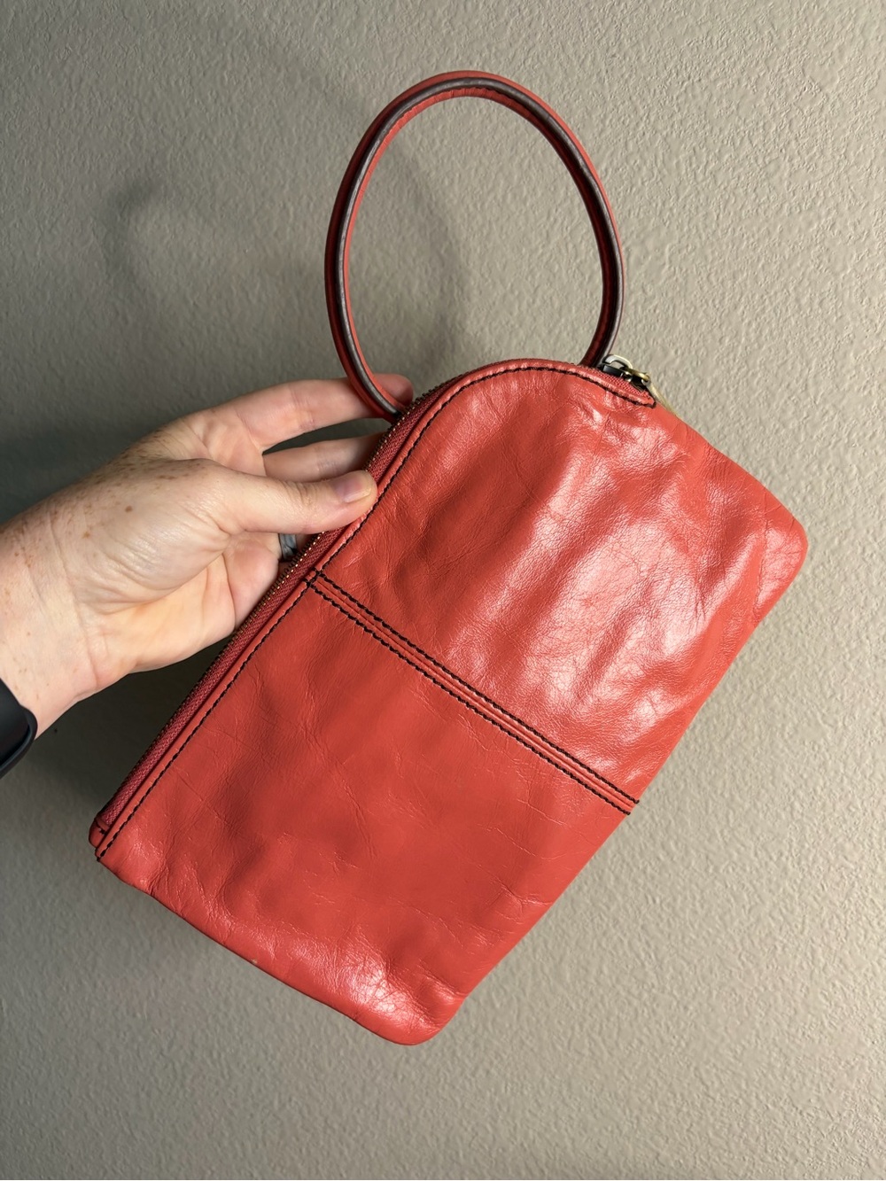 HOBO International Sable Wristlet in Pink Mirage Polished Leather